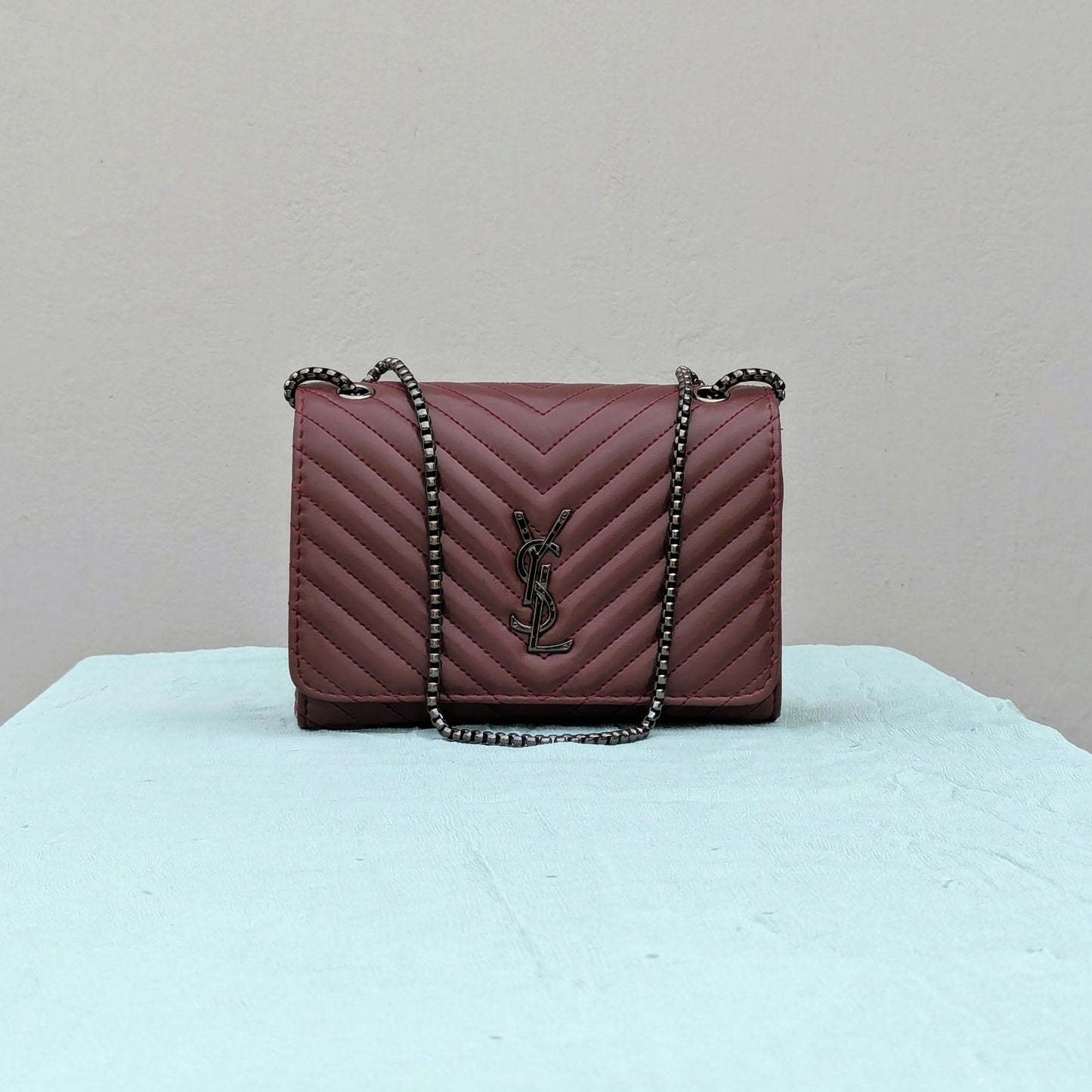 YSL Loulou [Inspired] Crossbody Bag - Wine Red